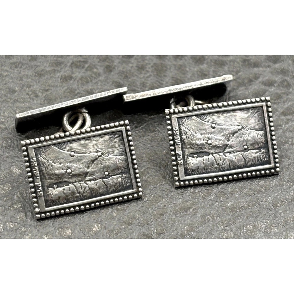 Vintage Sterling Silver 925 Cufflinks Jerusalem Landscape Scene Hebrew Judaica